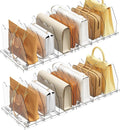 SPACEKEEPER Adjustable Shelf Divider for Closet, 2 Pack Clear Purse Organizers for Closet Acrylic Handbag Separators Storage Organizer Bookshelf Separator Dividers in Bedroom, Office
