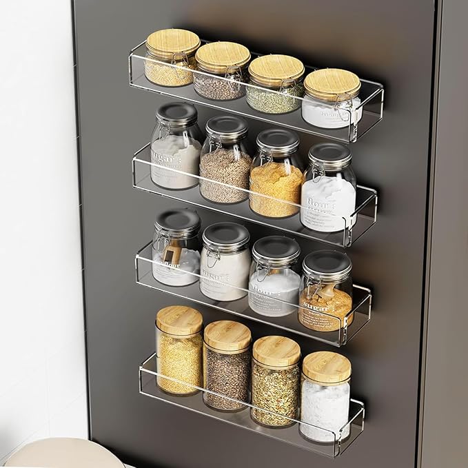 2 Pack Acrylic Spice Racks for Refrigerator and Oven, Magnetic Fridge Organizers and Storage, Clear