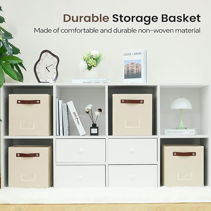 6-Pack Storage Cubes with Handles & Label Holders Basket, Closet Cube Home Organizer Bins(Beige, 10.5*10.5*11 inch)