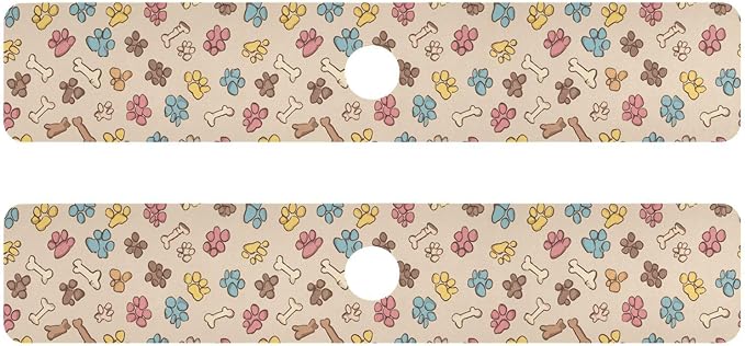 Yellow Paw Prints Bones Kitchen Sink Splash Guard Sink Faucet Mat Faucet Handle Drip Catcher Drain Mats for Kitchen Bathroom Countertop Absorbent Dish Drying Pad 2Pack 14.7x5.4IN