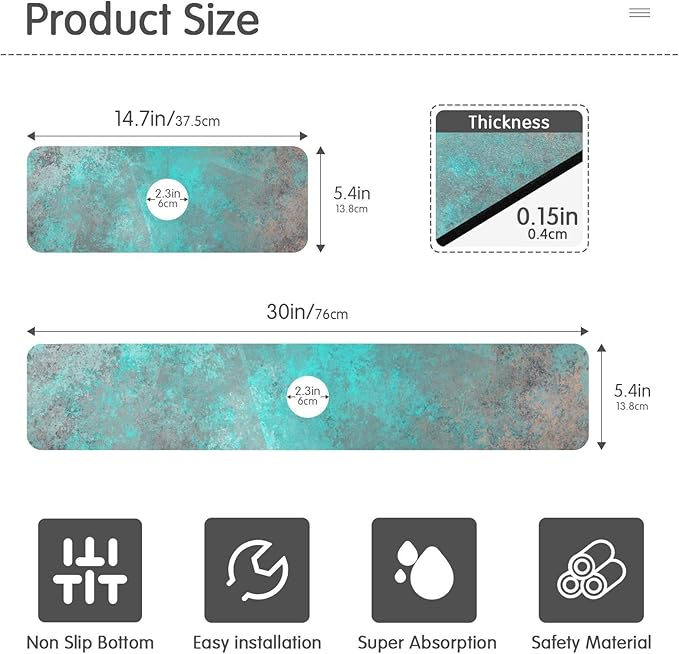 Kitchen Sink Splash Guard 1 PC 14.7 Inch Sink Faucet Mat Splash Guard for Bathroom Countertop Water Absorbent Foldable Cuttable Soft Washable Teal Grey