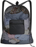 OTraki Mesh Laundry Bag Backpack 24x32 Inch Gym Drawstring Backpack Travel Dirty Clothes Bags with Pocket & Adjustable Shoulder Straps for College Dorm Apartment Don't Drying, Melting 140-176℉ (Black)