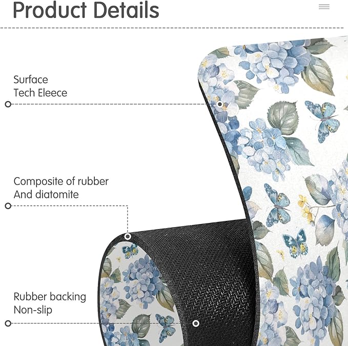 Blue Hydrangea Butterfly Herb Kitchen Sink Splash Guard Sink Faucet Mat Faucet Handle Drip Catcher Drain Mats for Kitchen Bathroom Countertop Absorbent Dish Drying Pad 2Pack