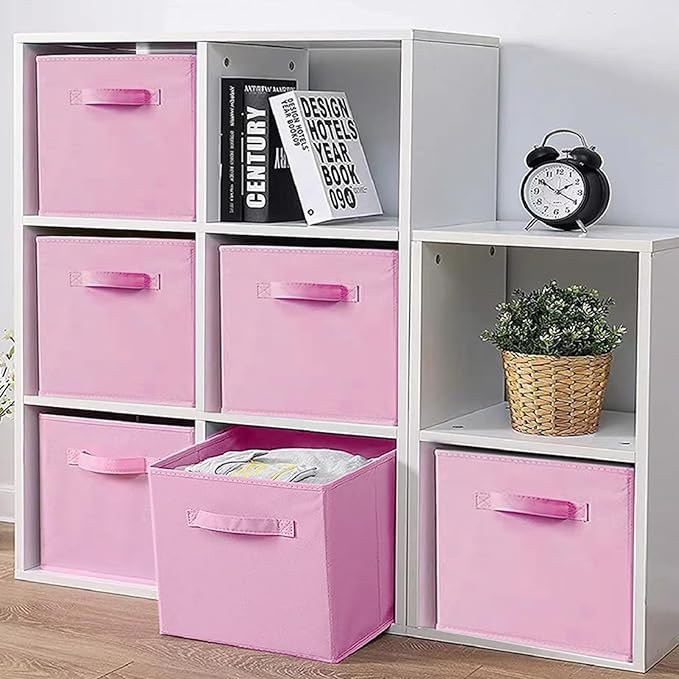 Pink Storage Bins 3Pack 9.0"x7.5"x7.5" Fabirc Foldable Closet Toy Organizer Collapsible Cloth