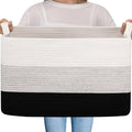 OIAHOMY Large Storage Basket, Cotton Rope Woven Blanket Basket, Toy Bin for Baby Room, Container for Blanket Storage in Living Room, 20''×16''×12'', Gradient Black