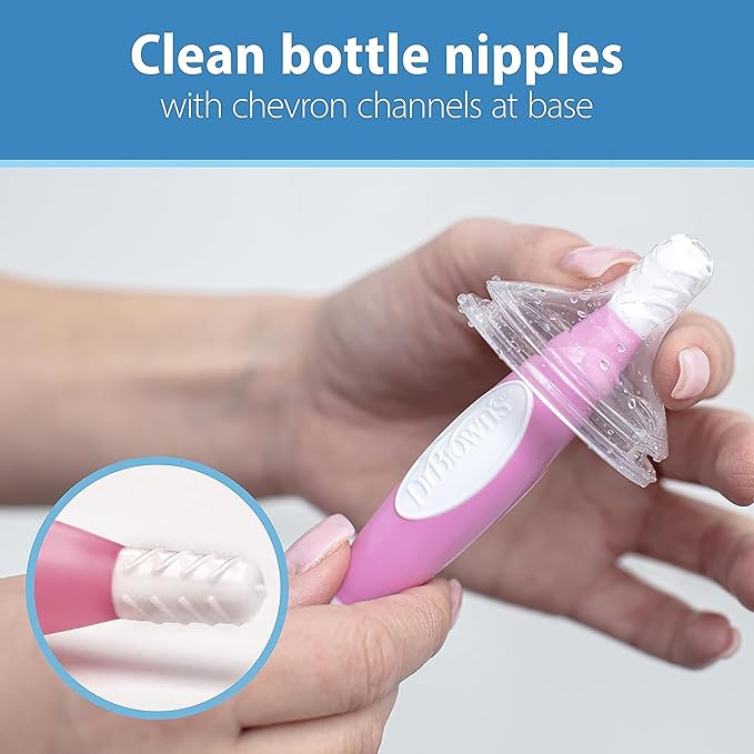 Dr. Brown's Reusable Sponge Baby Bottle Cleaning Brush with Suction Cup Stand, Scrubber and Nipple Cleaner, BPA-Free, Pink, 2-Pack