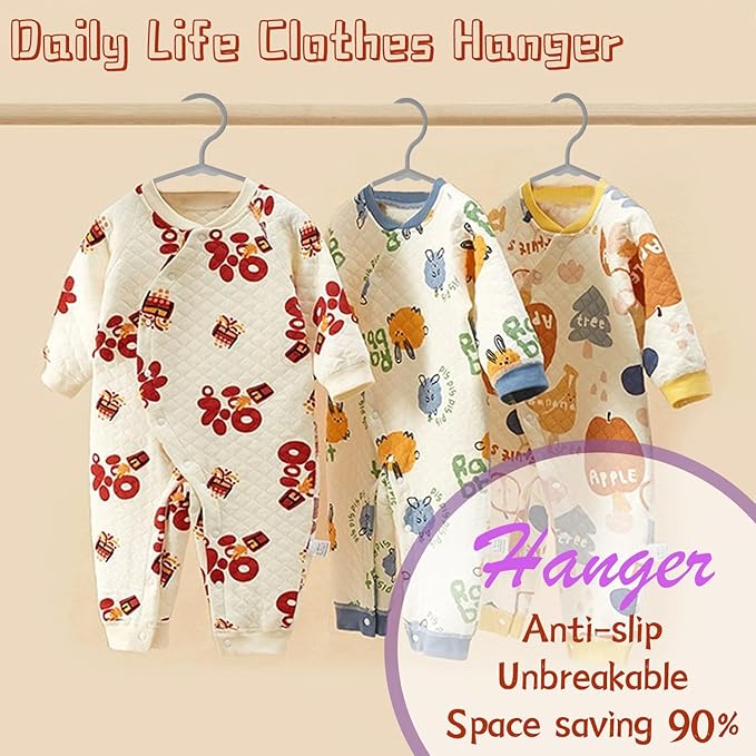 Baby Hangers for Closet 100 Pack Light Gray Plastic Kids Children's Clothes Hangers Non-Slip (Light Gray, 100)