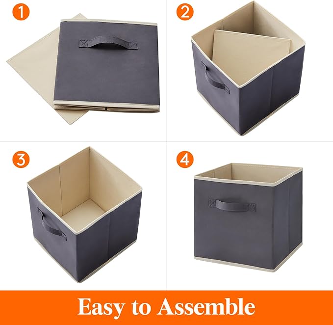 Lifewit Storage Cubes, Foldable Decorative Fabric Storage Baskets for Organizing Home Organizers with Handles for Shelves, Closet, 13 Inch Bins, 36L Gray, 10 Packs