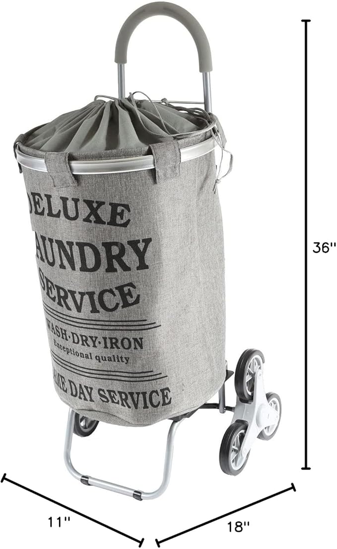 dbest products Stair Climber Laundry Trolley Dolly, Grey Laundry Bag Hamper Basket cart with wheels sorter