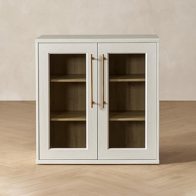 mopio Blake Storage Cabinet, Small Modular Accent Display Sideboard Buffet Cabinet with Storage, Media Console Credenza, for Kitchen, Coffee Bar, Pantry, Living Room (White Oak Acrylic, Single)