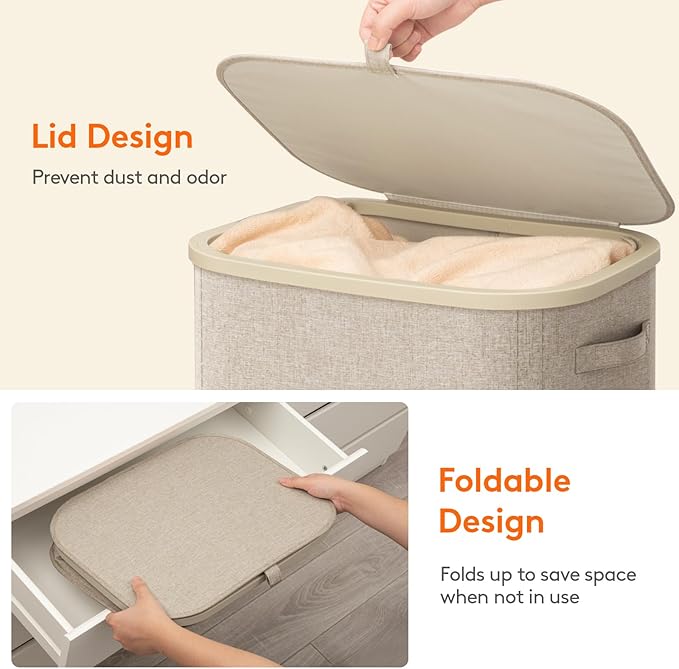 Lifewit 85L Plastic Laundry Basket with Lid, Large Clothes Hamper with Wheels and Removable Bag, Tall Collapsible Rolling Storage Bin for Dorm Bedroom Bathroom, Beige