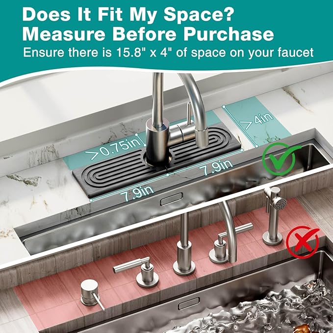DK177 Faucet Mat for Kitchen Sink - Water Absorbing Stone Tray for Sink, Diatomite Fast-Drying Faucet Mat, Faucet Splash Guard for Bathroom Counter (Dark Gray, 15.8" x 4")