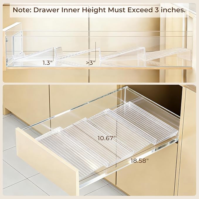 Acrylic Spice Drawer Organizer 4 Tier(4 Packs), Expandable from 11" to 22" Seasoning Organizer Tray for Kitchen - Clear Tiered Spice Rack for Drawer, No Assembly Required(Jars Not Included)