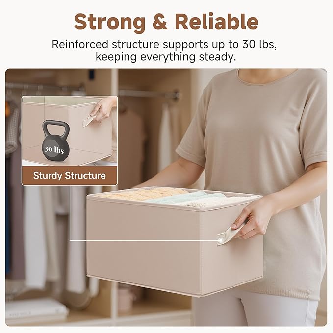 StorageWorks Closet Organizer Storage Baskets, Fabric Storage Bins for Shelves, Closet Organization and Storage Basket, Organizer Bins, Light Brown, 3-Pack, Large