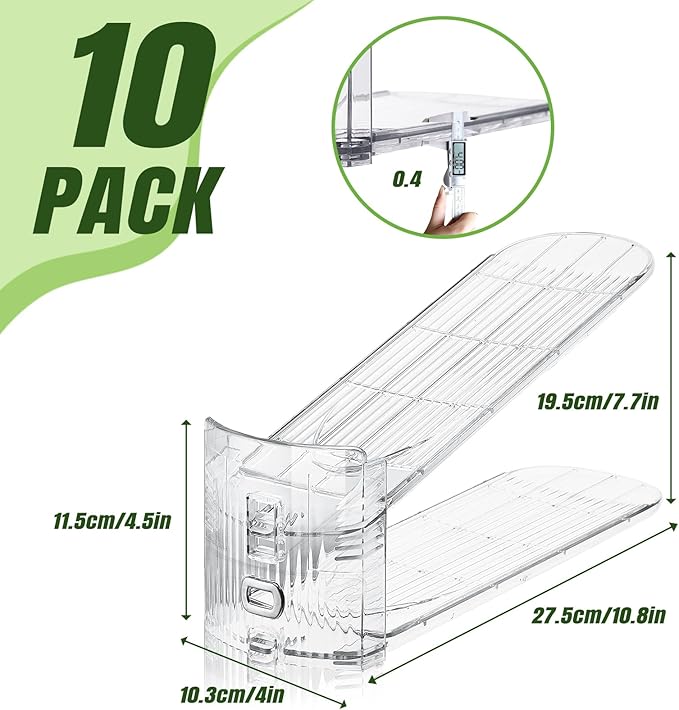 MOOKNAT Clear Shoe Slot Organizer, 10 Pack Adjustable Shoe Slots Organizer for Closet Clear Shoe Stackers Shoe Rack Holder Shoe Space Savers for A Pair of Shoes(Transparent)
