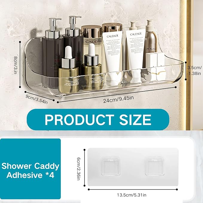 CasaVibe 2 PCS Acrylic Wall Mounted Transparent Shelf, Non Drilled Wall Adhesive Bathroom Shelf with Self-adhesive Tape, Suitable for Storage in Bathrooms and Kitchens