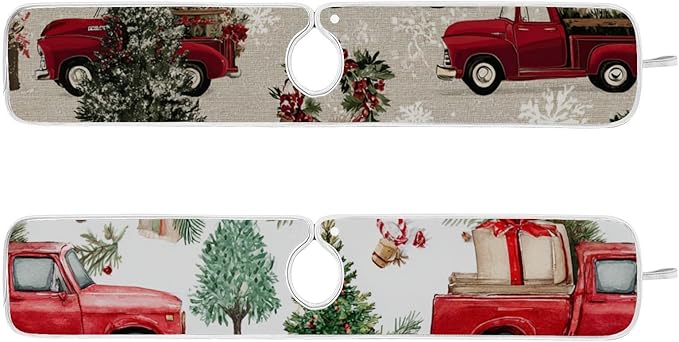 Sink Faucet Absorbing Mat Kitchen Sink Splash Guard Splash Faucet Drip Catcher for Bar RV Bathroom 2PCS 23.6x5.5in Watercolor Christmas Trees and Trucks Box