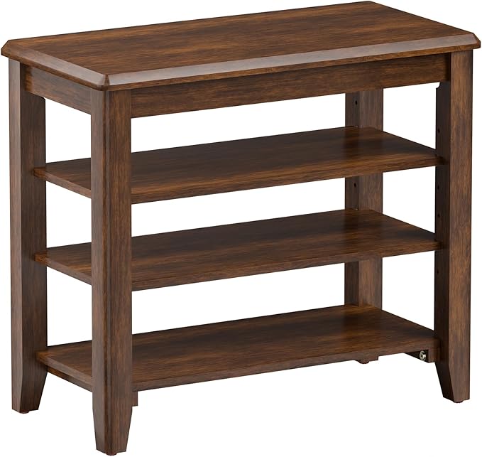 Taitiy Shoe Bench Storage Rubberwood, Entryway Bench with 3-Tiers Height Adjustable, Shoe Rack Front Door Entrance Organizer for Hallway Living Room, Mudrooms, Walnut,23.6"