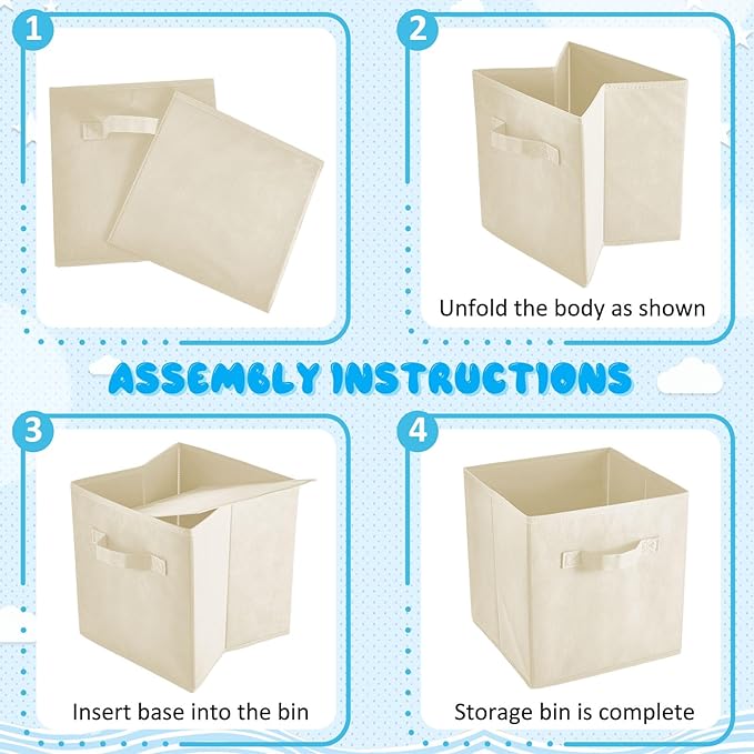Yinder 12 Pcs Cube Storage Bin White 11'' Storage Bins for Playroom Decor Colorful Bins for Kids Foldable Baskets for Nursery Organizer Boxes Fabric Boxes