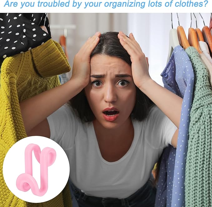 uxcell Clothes Hanger Connector Hooks, 20Pcs - ABS Hanger Hooks, Hanger Extender Hooks, Hanger Hooks Space Saver for Closet (Pink)
