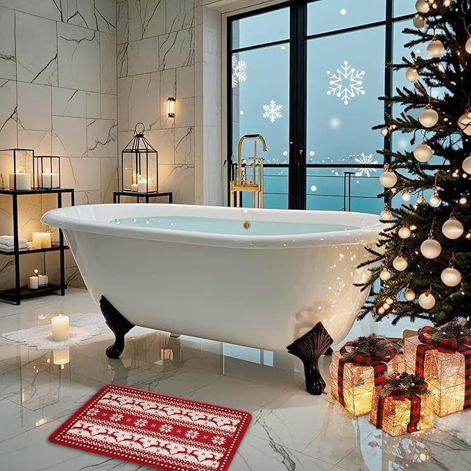 Hargiis Christmas Non-Slip Bathtub Mat, Anti Slip Shower Mat, Fast Drying Bathtub Mats, Foot Scrubber Mat, Anti Slip Mat for Tub, Floor, Bathroom, Kitchen, Home, Hotel (Reindeer Snowflake, 24"x16")