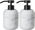 Marble Hand Soap Dispenser for Bathroom, 12 Fl Oz Soap and Lotion Dispenser Set, 2 Pack White Resin Dish Soap Dispensers for Kitchen, Refillable Liquid Bottle Container with Plastic Pump
