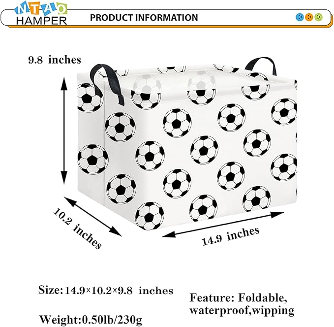 Rectangular Storage Basket Empty,Collapsible Gift Basket with Handles,Scoccer Basket for Kids Toys/Books Box,Room Decor(Soccer)