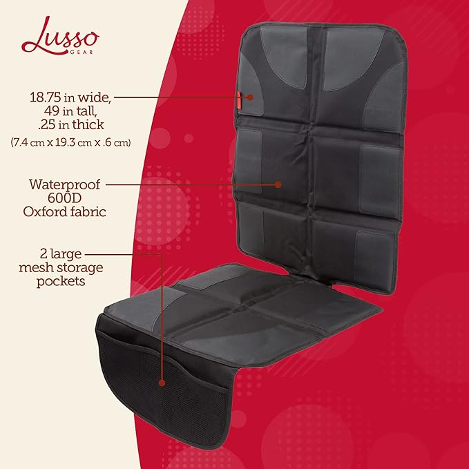 Lusso Gear Car Seat Cover & Protector - 2-Pack Waterproof Non-Slip Protector - Mesh Pocket Organizer - Universal Fit for Convertible & Toddler Car Seats, Black