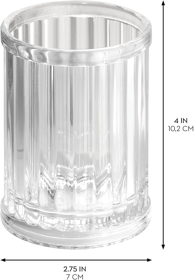 iDesign Alston Plastic Tumbler Cup, Holder for Makeup Brushes, Toothbrushes, Glasses, Brushes on Bathroom, Vanity Countertops, College Dorm, Bedroom Desks, 2.8" x 2.8" x 3.9" - Clear