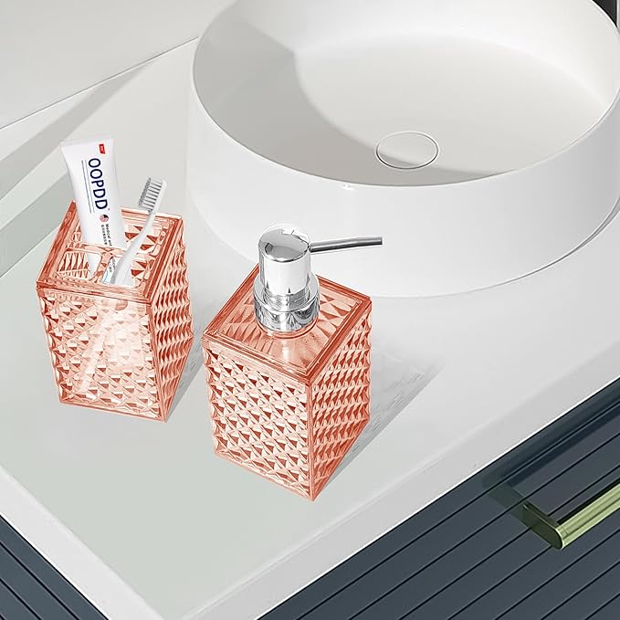2PCS Orange Bathroom Accessories. Contain Soap Dispenser and Toothbrush Holder Set. Boho Bathroom Set for Blue Bathroom Décor