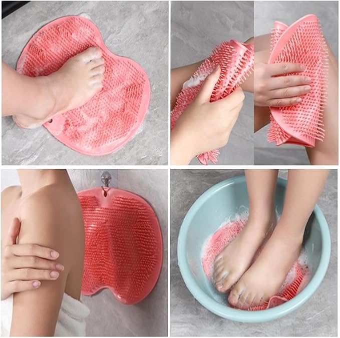 Silicone Massage Bath Mat, Shower Foot Scrubber Mat, Back Exfoliating Bath Pad for Shower, Non-Slip Suction Cups, Wall Mounted (Green)