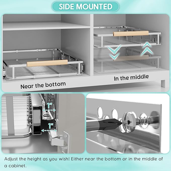 jkxoo 2Pack Expandable Pull Out Cabinet Organizer, Adjustable Width:23.2~39.9''W x 22.5''D Under Sink Organizer, Drawer Storage Shelves for Kitchen, Bathroom, Closet, Pantry, Cupboard, Pots, Pans