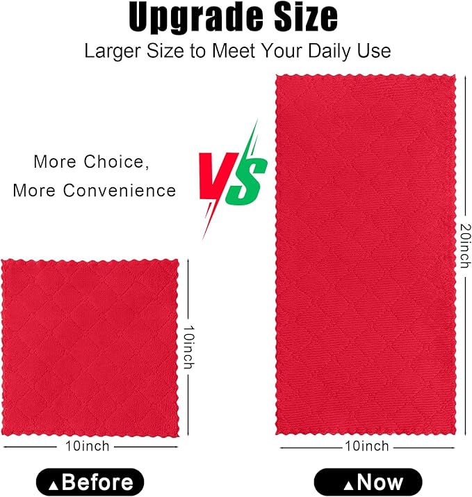 Homaxy 24 Pack Dish Towels for Kitchen (10 x 20 Inches, Red), Super Soft and Absorbent Coral Velvet Dish Cloths for Washing Dishes, Nonstick Oil Fast Drying Microfiber Cleaning Cloth