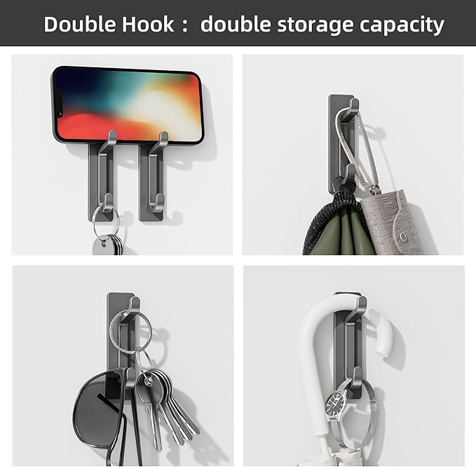 pickpiff Wall Hooks for Coat and Towel: 13LB Strong Adhesive Door Hanger Stick on, Grey 4 Pack