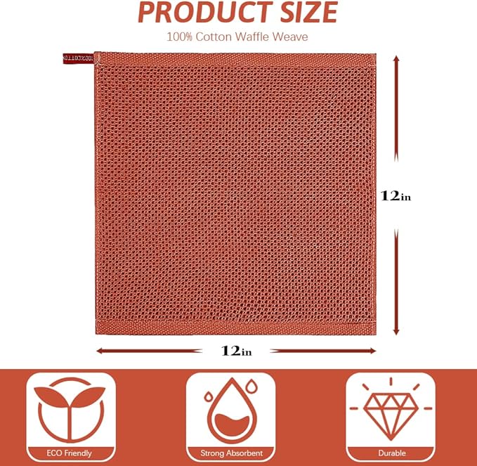 Nialnant 100% Cotton Waffle Weave Dish Cloths,4 Pack Super Absorbent Dish Towels for Washing Dishes,Cleaning Rags-12x12 Inch,Brick Red