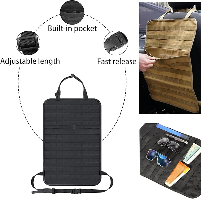 7 PACK Tactical Seat back organizer Truck organizer With 6 Detachable Pouches Universal For Car Truck Ford Jeep Military-Grade Heavier Panels With Multi-functional Packs (7 PACK -BLACK)
