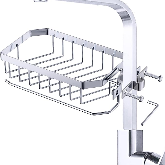 Shower Caddy, Bathroom Organizers and Storage, Kitchen Utensil Holder, Sink Accessories, Over the Sink Shelf, Kitchen Caddy Sponge Holder, Organizer for Square Faucet (SQUARE LEFT)