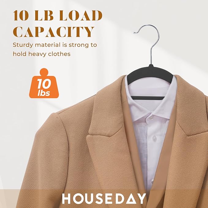 HOUSE DAY Velvet Hangers 60 Pack, Non-Slip Hangers with Tie Bar, Premium Slim Clothes Felt Hanger Standard Hanger 360° Swivel Hook for Closet Organized Storage，Elegance Black