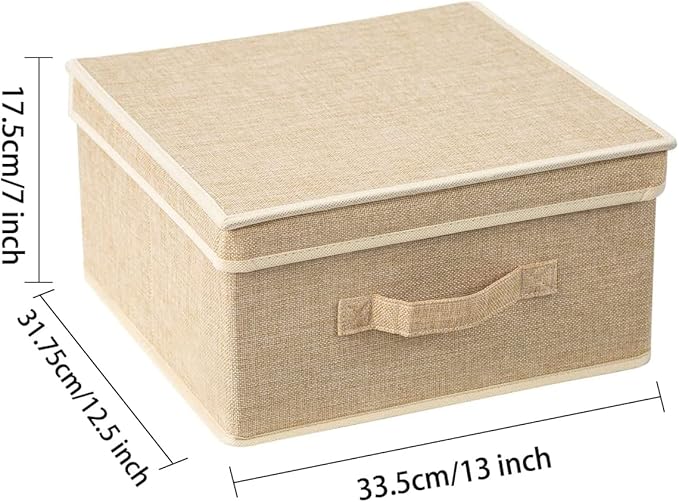 Storage Bins with Lid, Foldable Clothing Storage Box case with Handle for Closet, Bedroom, Home, Gray+Apricot, 13L x 12.5W x 7H inch