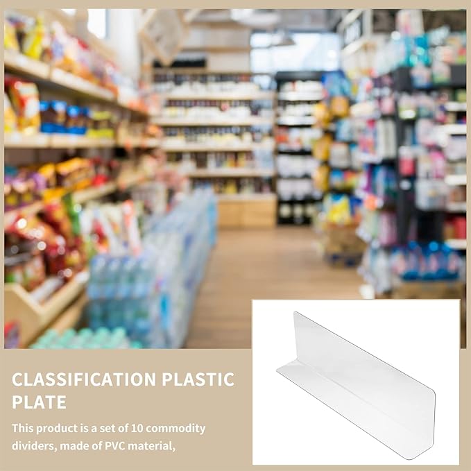 10pcs Clear Shelf Dividers for Shelves, 7.86" Long Clear Pharmacy Shelf Dividers L Shape Separator Thicken Clapboard for Commodity Classification for Cabinets Shelf Store