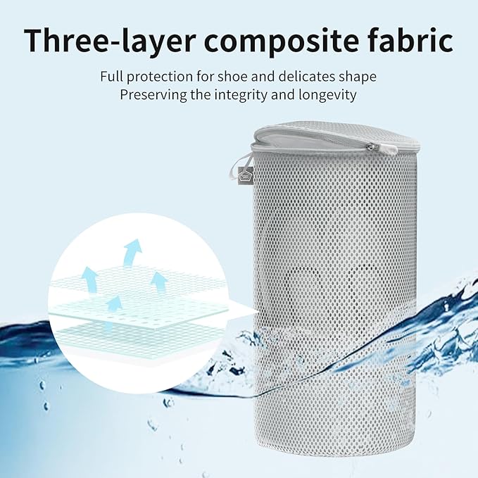 Kimmama Shoe Washing Machine Bag, Shoe Bag for Washing Machine, Mesh Laundry Bags for Sneakers, Footwear, Trainers, Slippers, Grey Sandwish Net, 8x15"