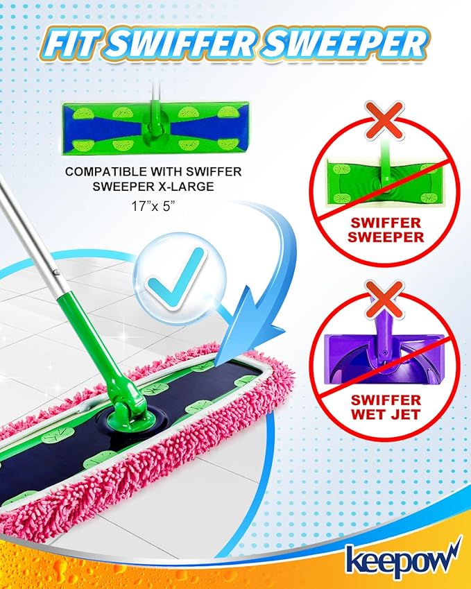 Reusable Microfiber Mop Pads for Swiffer - 2 Pack Pink XL Dry Sweeping Cloths & XL Wet Pads Refills - Heavy Duty Mopping Cloths for Floor Mopping and Sweeping