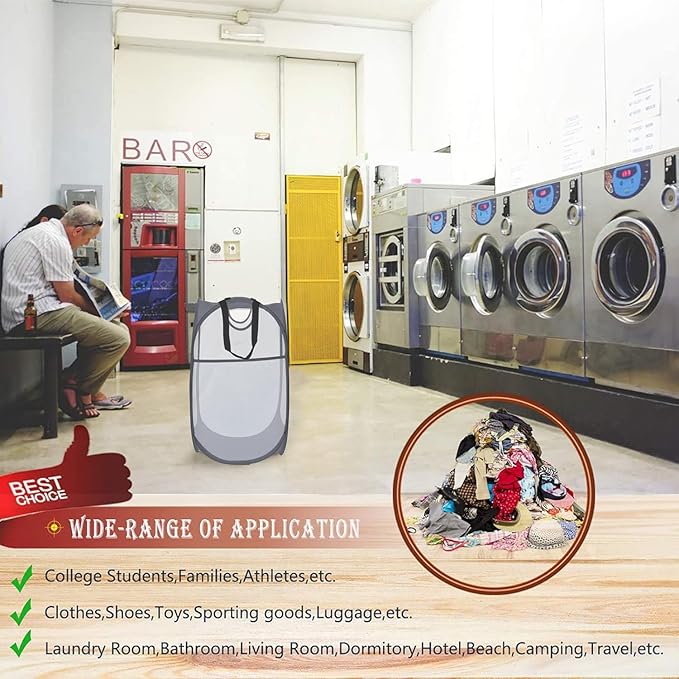 HOUSE AGAIN 2 Pcs Pop Up Laundry Hamper, Strong Mesh Laundry Baskets Collapsible, Hamper with Handles and Side Pocket, Portable Foldable Dirty Clothes for Dorm, Laundry room and Travel Storage, Grey