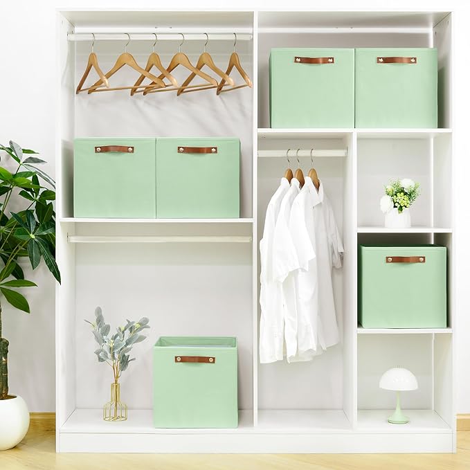 6-Pack Storage Cubes with Handles & Label Holders Basket, Closet Cube Home Organizer Bins(Green, 13 x 13 x 13 inch)