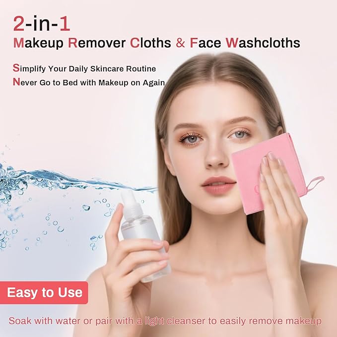 Microfiber Makeup Remover Cloth Face Towels Makeup Pads Soft Fingertip Face Wash Cloth Reusable Machine Washable High‑Absorbency Quick‑Dry Cleansing Facial Towels 12 × 12 in 6 Pack——Light Pink
