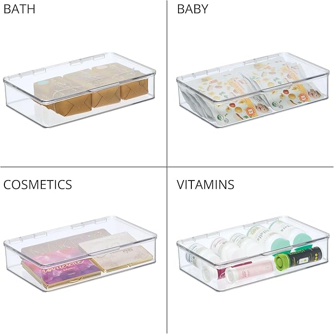 iDesign Kitchen Binz BPA-Free Plastic Stackable Organizer Box with Lid - 7.26" x 10.75" x 2.37", Clear