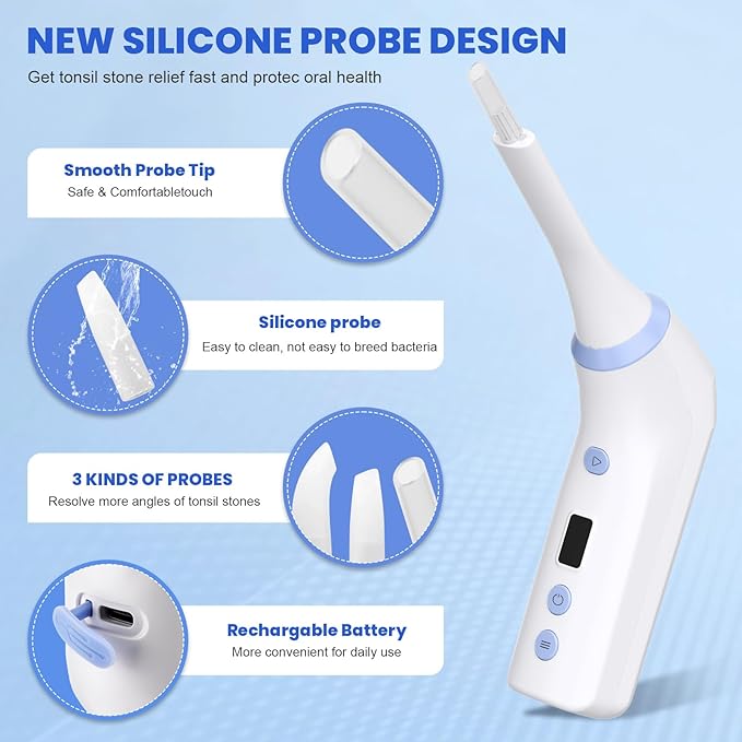 Tonsil Stone Remover Tool, Electric Tonsil Stone Removal Kit with LED Light & 3 Suction Levels | Best Tonsil Stone Remover Vacuum, Tonsil Stone Cleaning Device