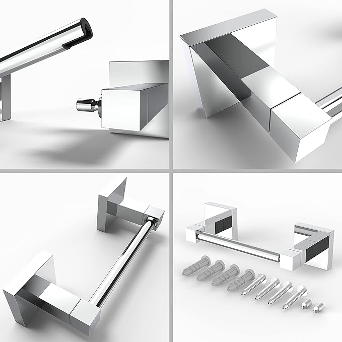 Ruacq Toilet Paper Holder Chrome 2 Pack Double Post Pivoting Square Tissue Holders Roll Holder Hangers Toilet Paper Stand Stainless Steel and Zinc Alloy Modern Wall Mounted