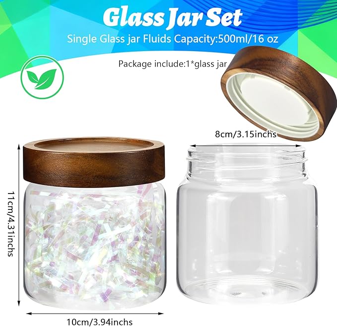 Patoper Glass Coffee Jars Spice Jar Round Storage Canister with Wooden Lid Clear Glass Food Jar for Pantry Sugar Tea Coffee Bean Spice Nuts Cookies Bath Salts (500ml/16oz-1pack)