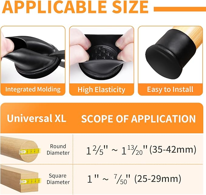 Ezprotekt Chair Sliders for Carpet, 8 Pcs Round Chair Glides for Carpet, Carpet Furniture Sliders Pads, Carpet Stool Leg Protectors Caps, Furniture Glides Quickly Black (XL Fit: 1-2/5" to 1-13/20")